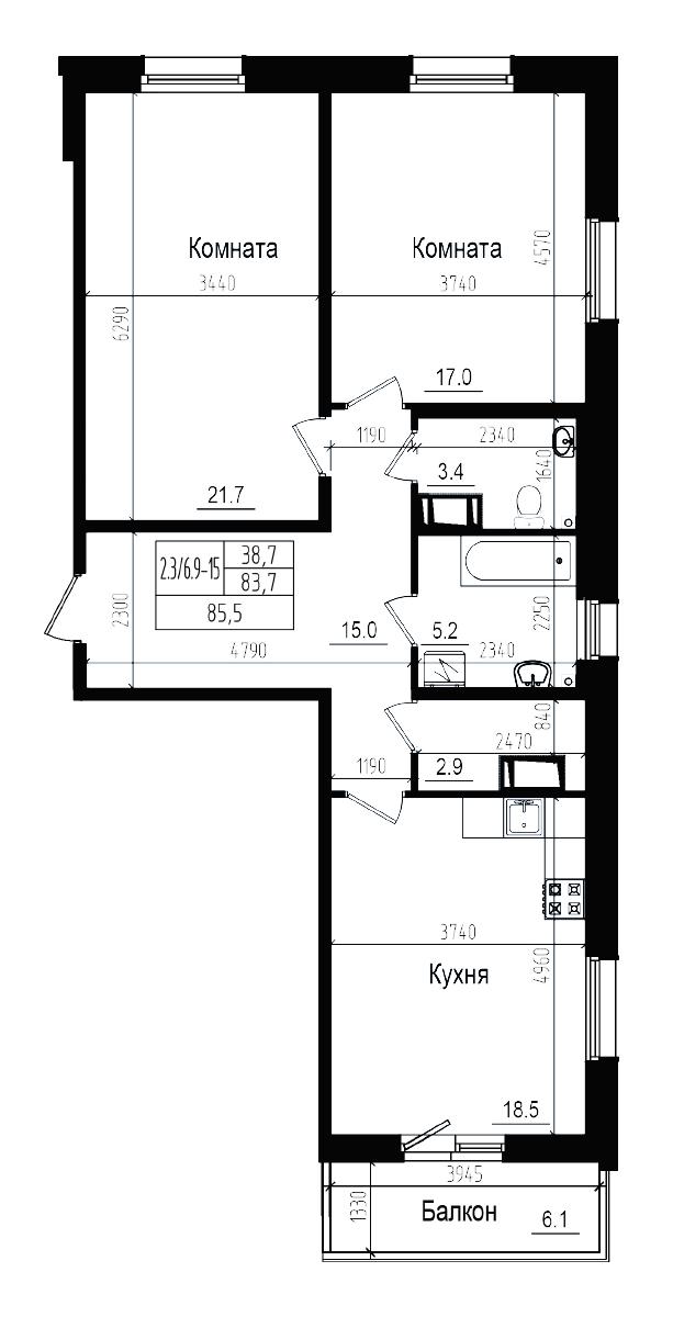 Планировка — Прагма City, 3-комн., 84 м²