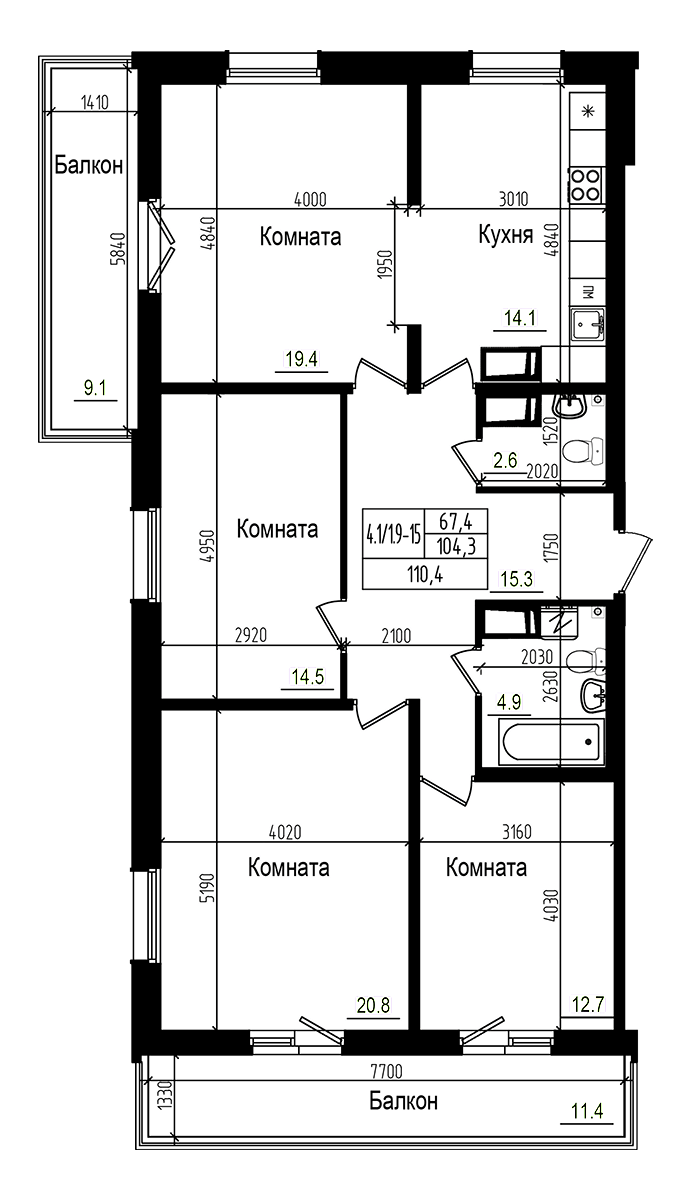 Планировка — Прагма City, 4-комн., 104 м²