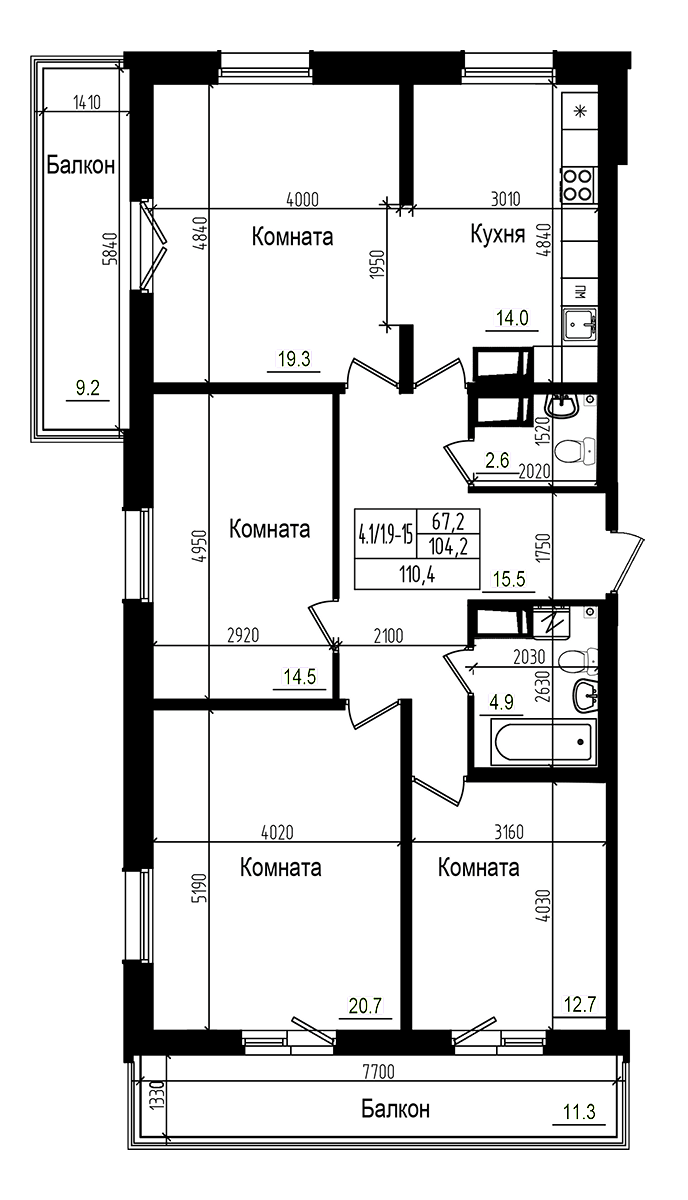Планировка — Прагма City, 4-комн., 104 м²