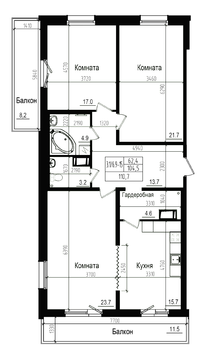 Планировка — Прагма City, 4-комн., 105 м²