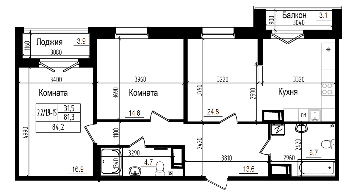 Планировка — Прагма City, 3-комн., 81 м²