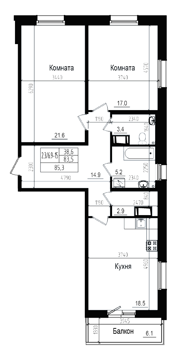 Планировка — Прагма City, 3-комн., 84 м²
