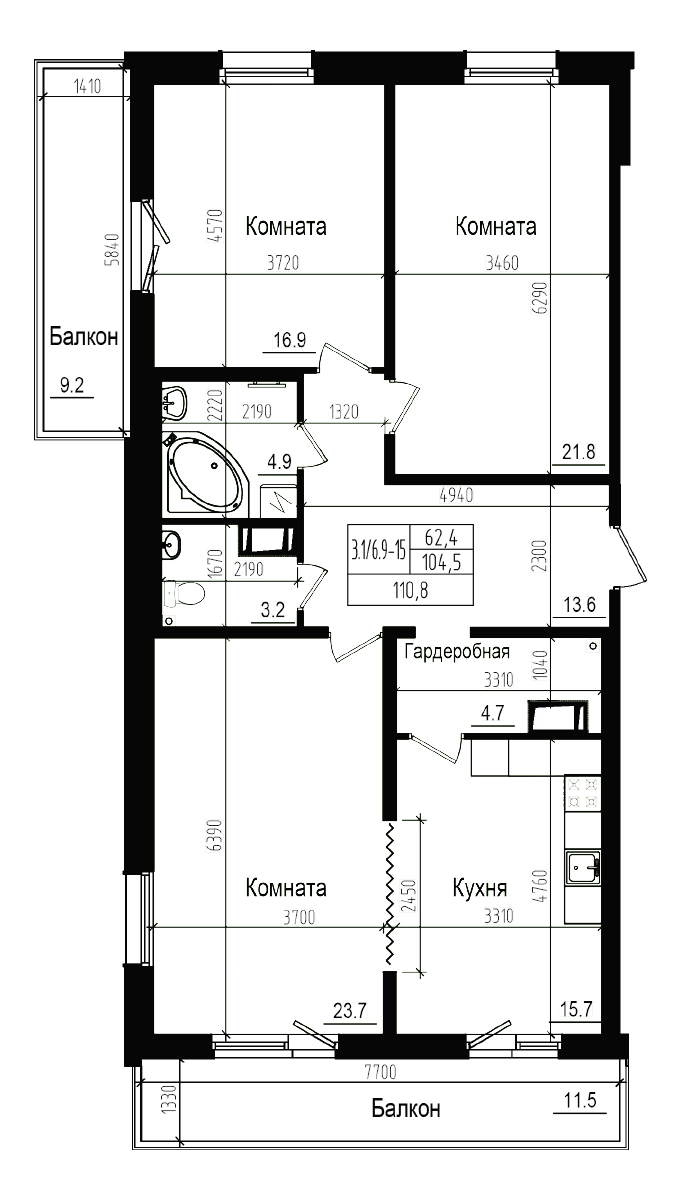 Планировка — Прагма City, 4-комн., 105 м²