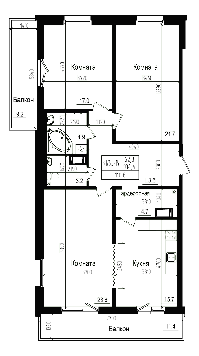 Планировка — Прагма City, 4-комн., 104 м²