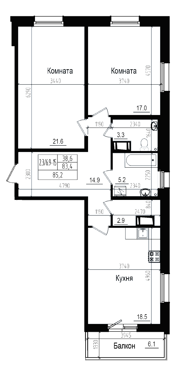 Планировка — Прагма City, 3-комн., 83 м²