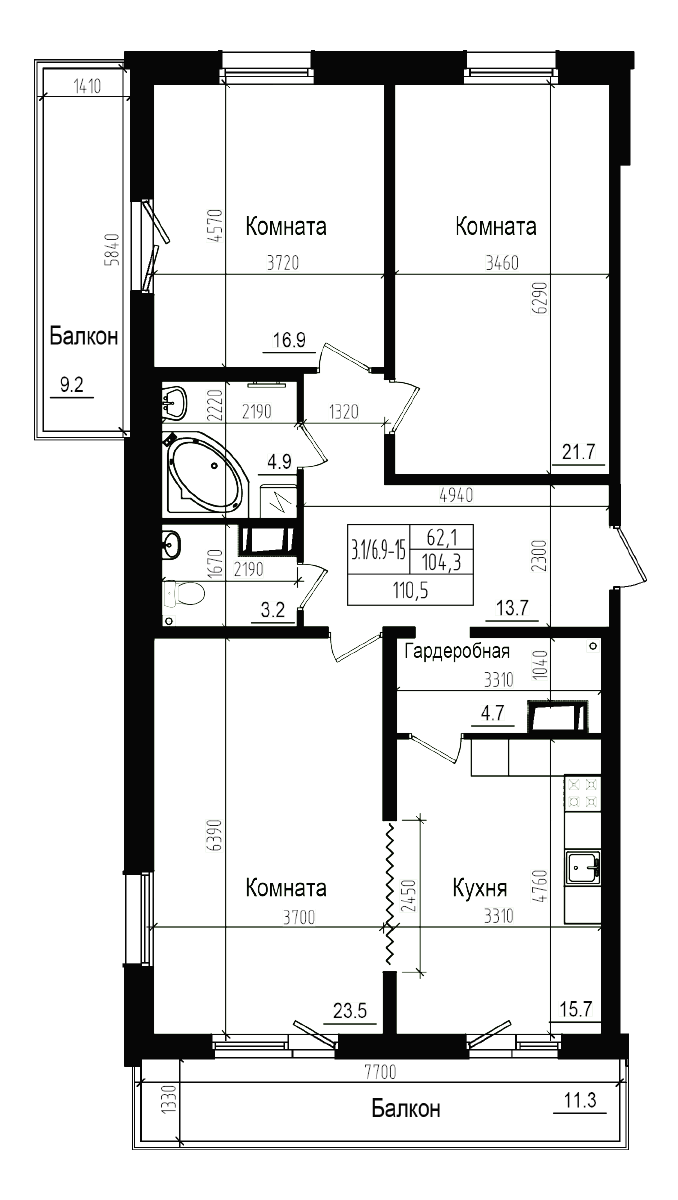 Планировка — Прагма City, 4-комн., 104 м²