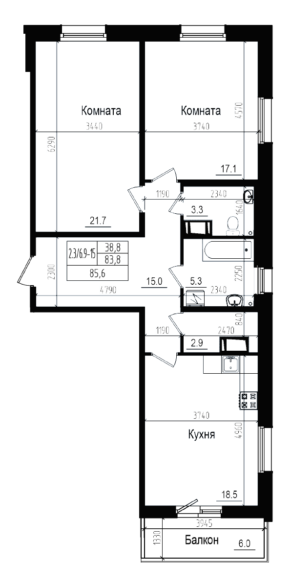 Планировка — Прагма City, 3-комн., 84 м²