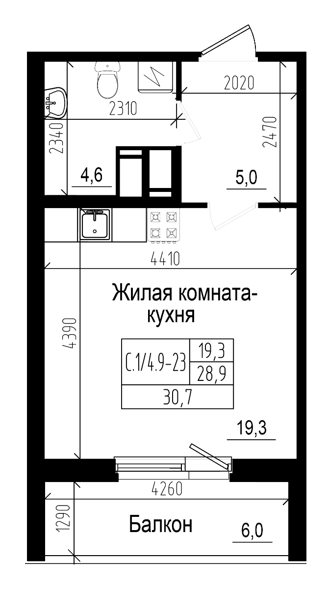 Планировка — Прагма City, Студия, 29 м²
