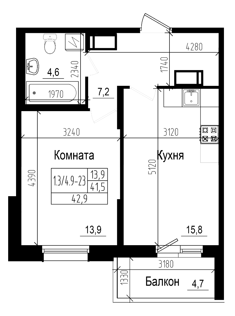 Планировка — Прагма City, 2-комн., 42 м²