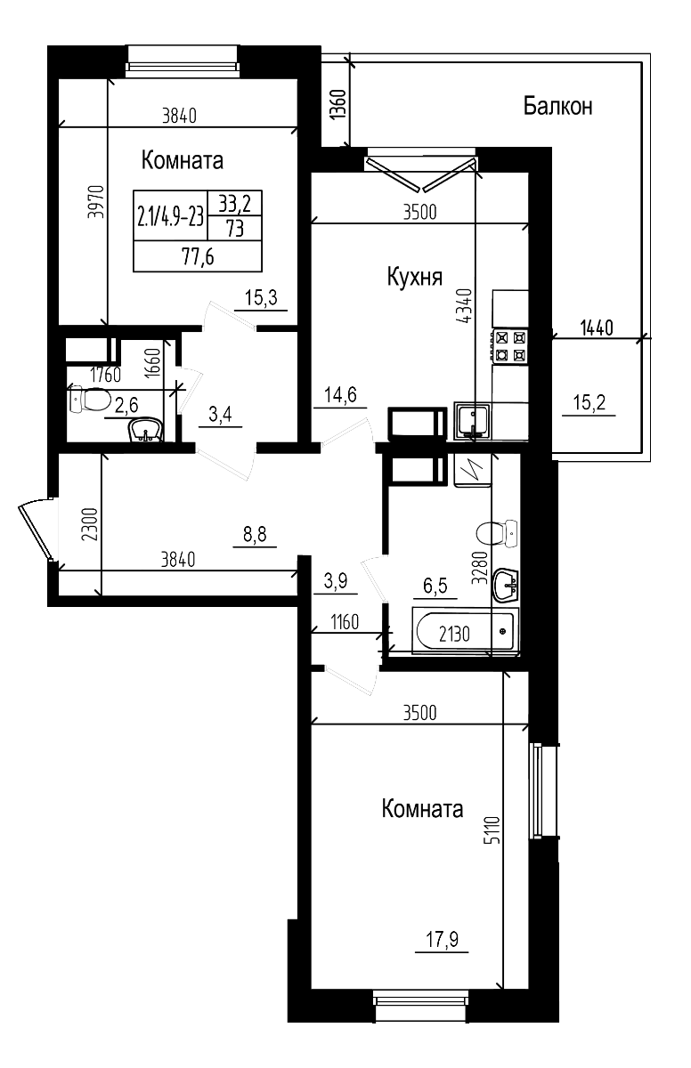 Планировка — Прагма City, 2-комн., 73 м²
