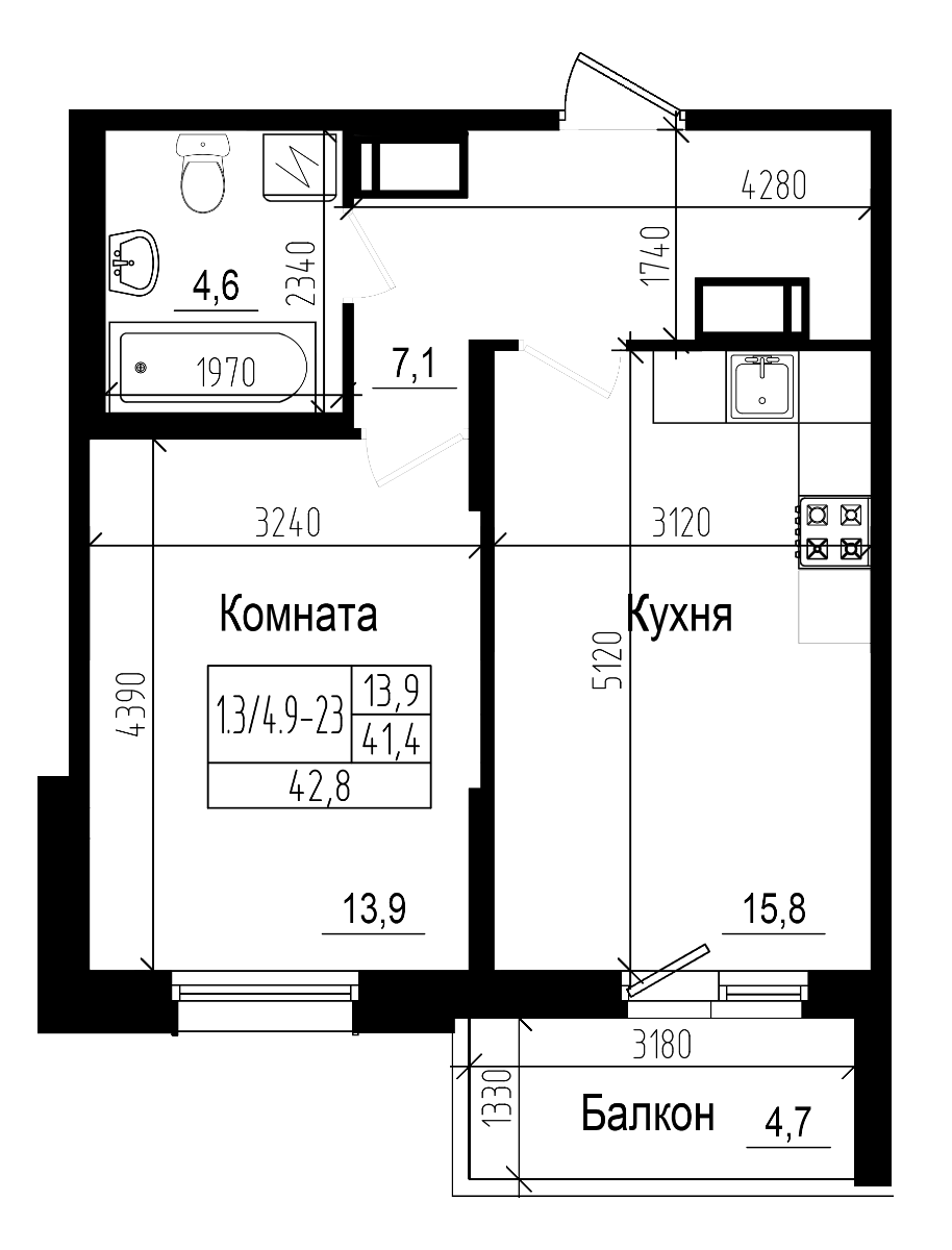 Планировка — Прагма City, 2-комн., 41 м²