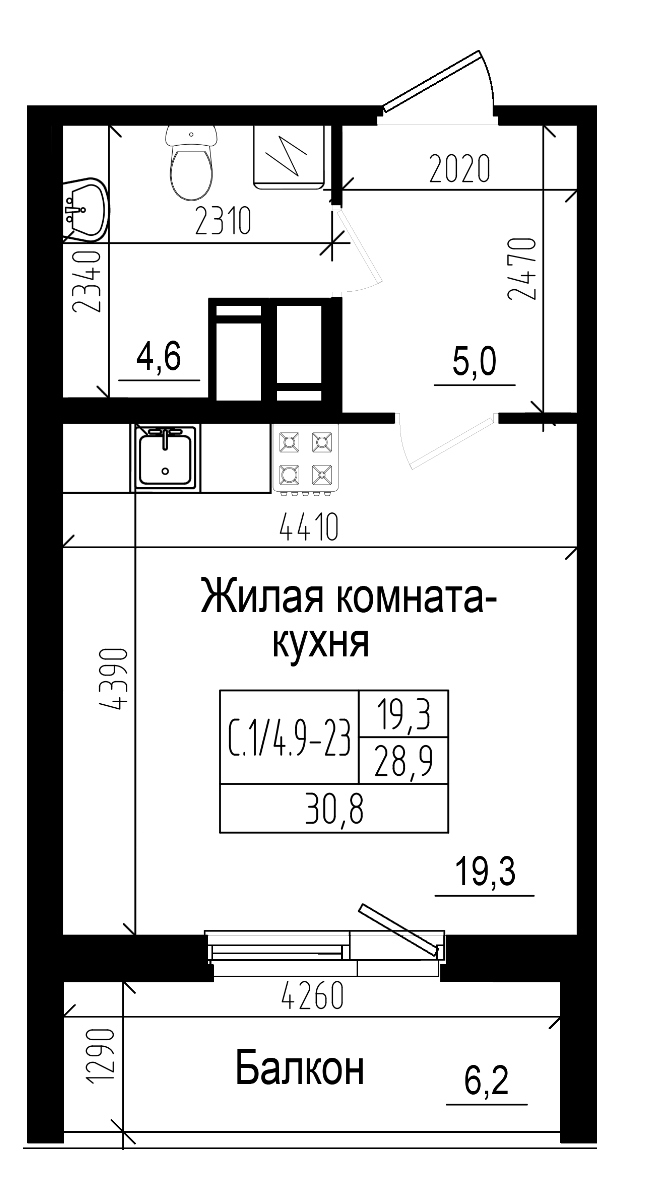 Планировка — Прагма City, Студия, 29 м²