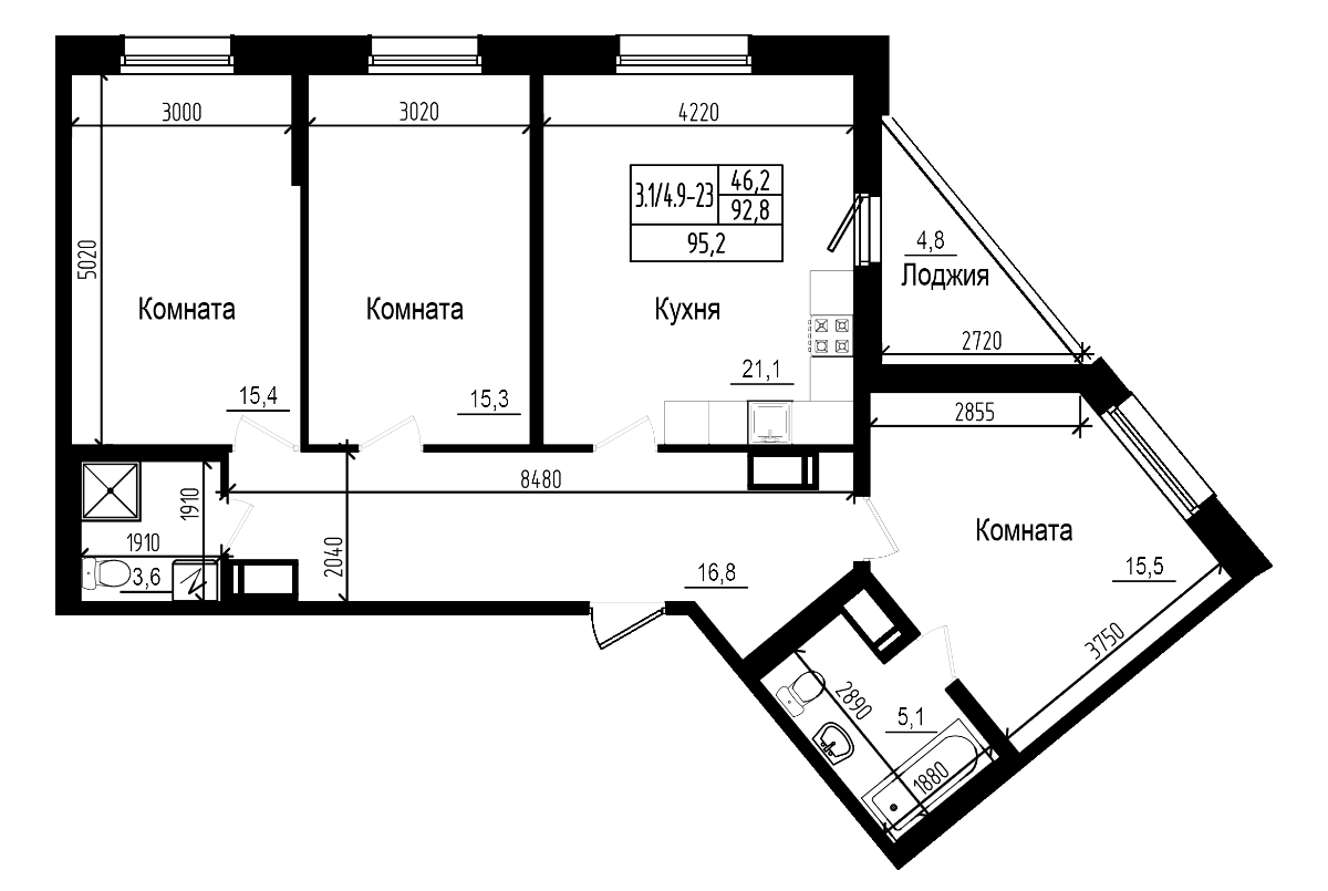 Планировка — Прагма City, 4-комн., 93 м²
