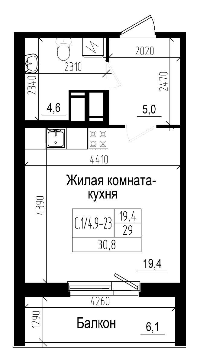 Планировка — Прагма City, Студия, 29 м²