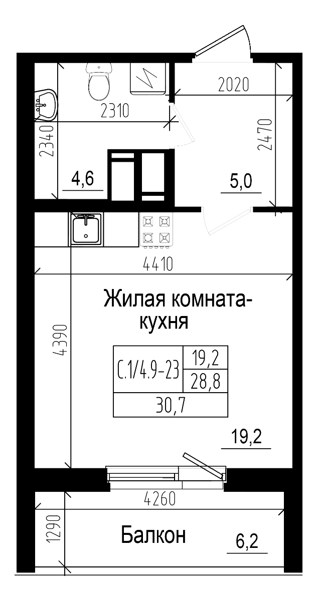 Планировка — Прагма City, Студия, 29 м²