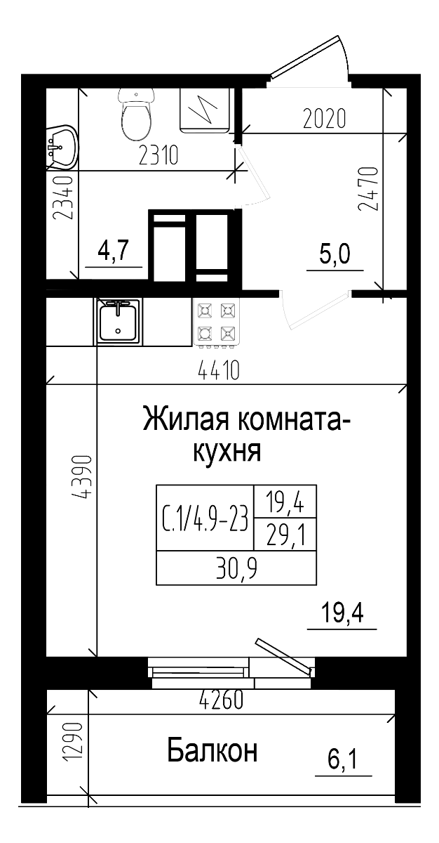 Планировка — Прагма City, Студия, 29 м²