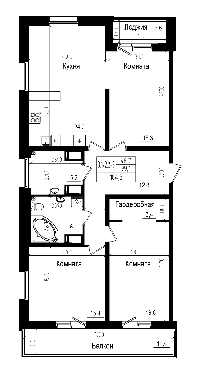 Планировка — Прагма City, 4-комн., 99 м²