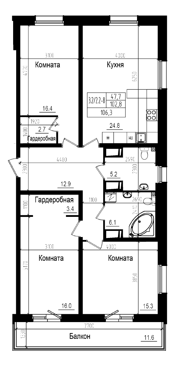 Планировка — Прагма City, 4-комн., 103 м²