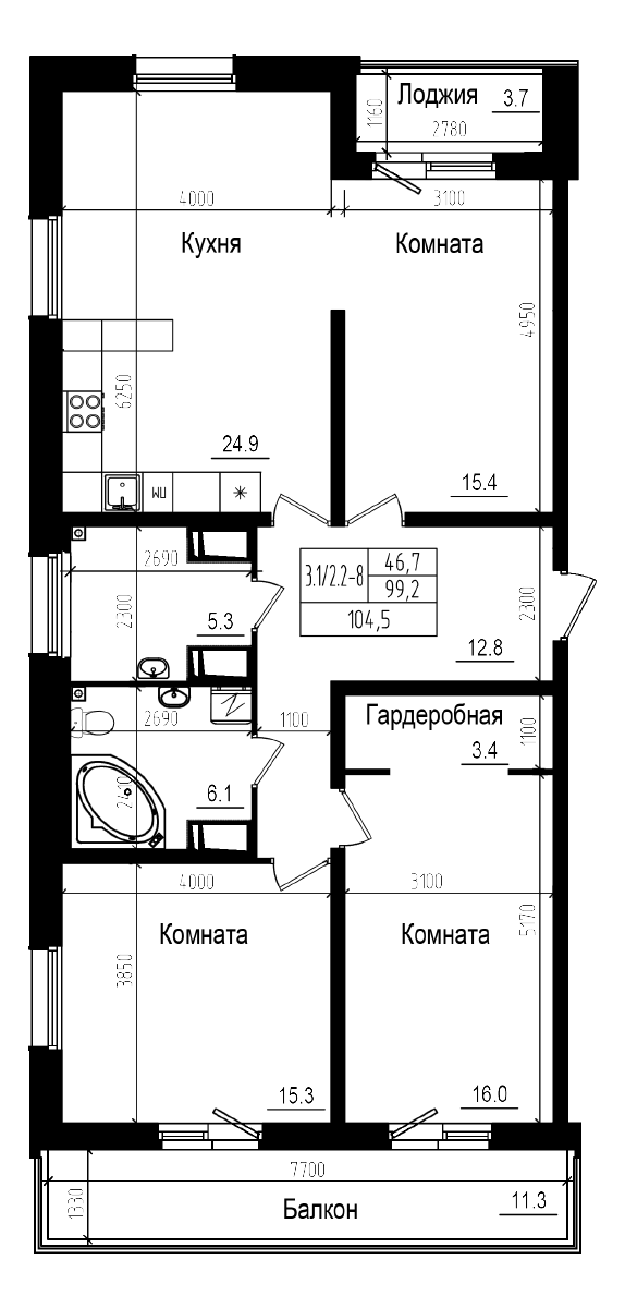 Планировка — Прагма City, 4-комн., 99 м²