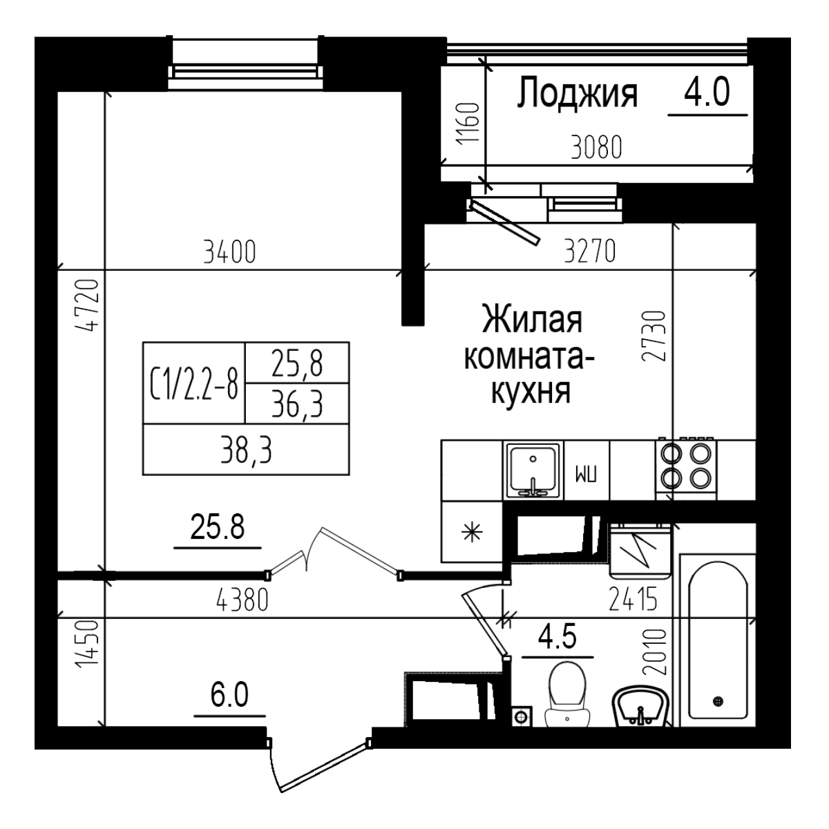 Планировка — Прагма City, Студия, 36 м²