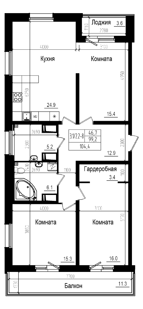 Планировка — Прагма City, 4-комн., 99 м²