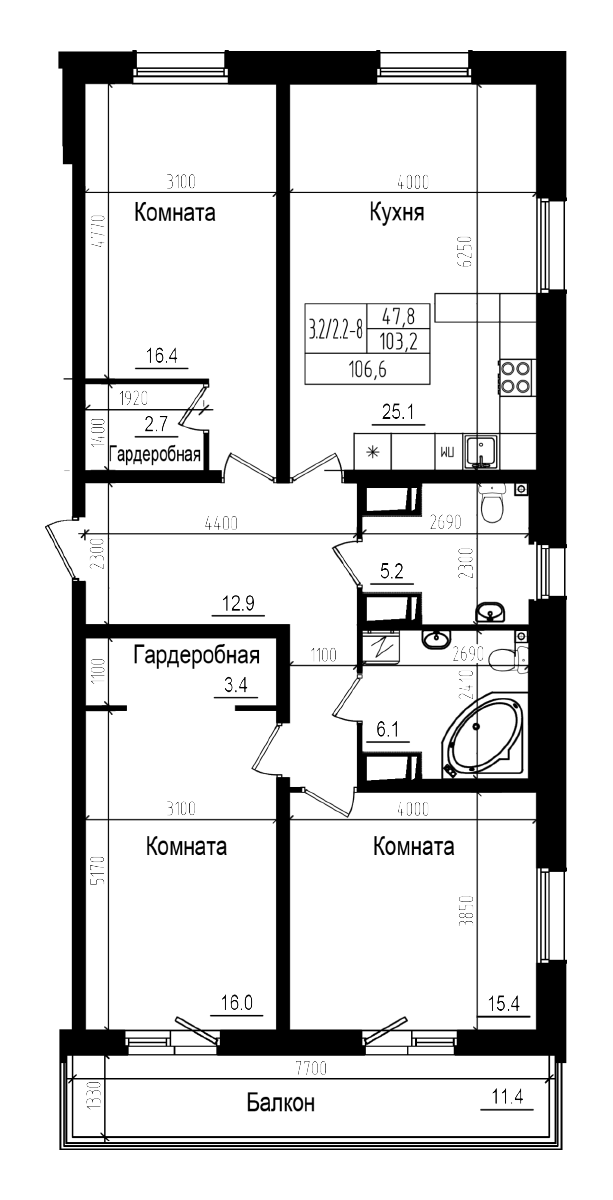 Планировка — Прагма City, 4-комн., 103 м²
