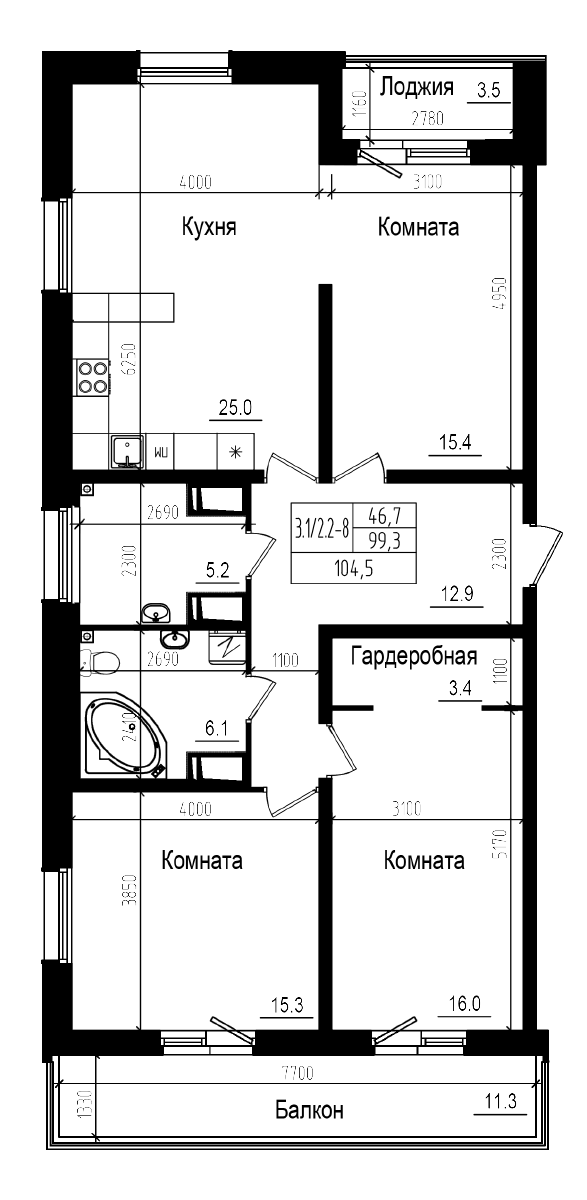 Планировка — Прагма City, 4-комн., 99 м²