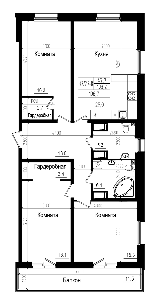 Планировка — Прагма City, 4-комн., 103 м²