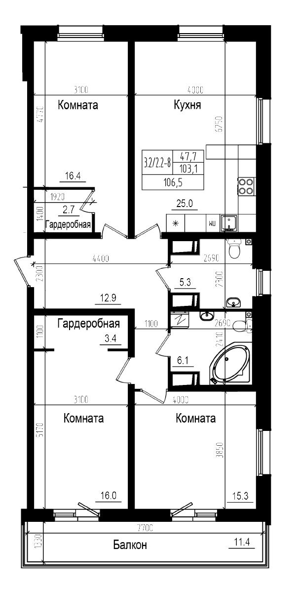 Планировка — Прагма City, 4-комн., 103 м²