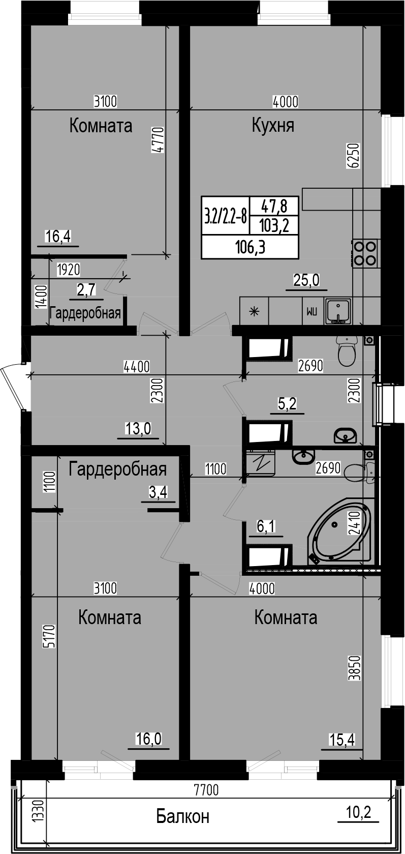 Планировка — Прагма City, 4-комн., 103 м²