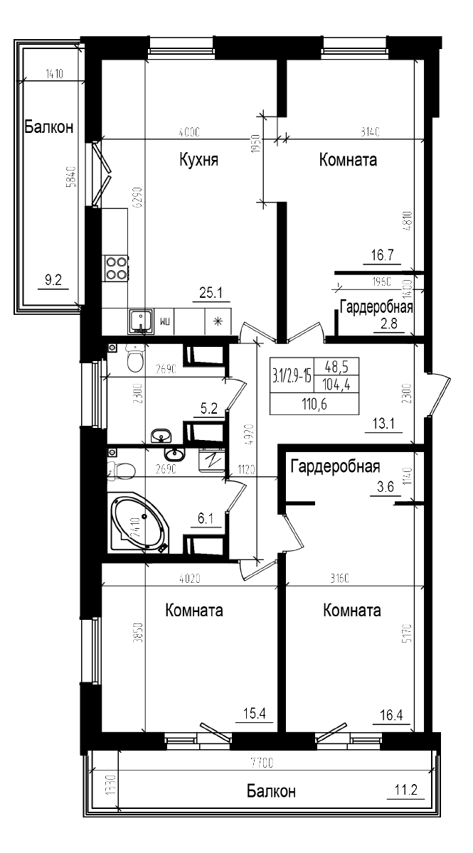 Планировка — Прагма City, 4-комн., 104 м²