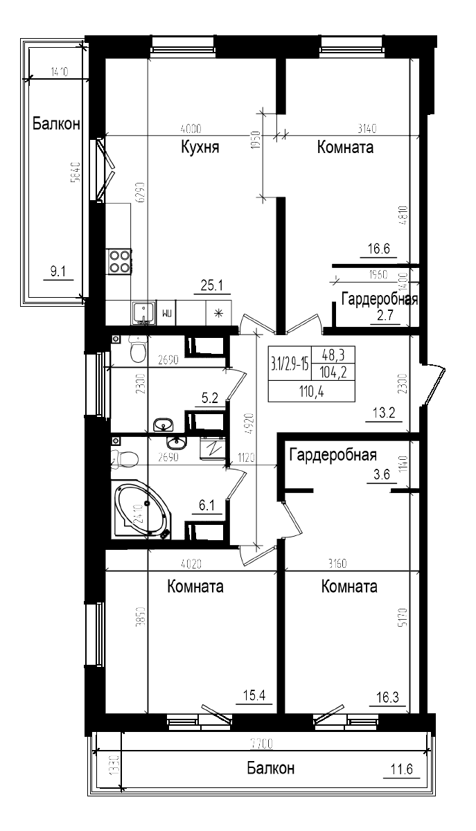 Планировка — Прагма City, 4-комн., 104 м²