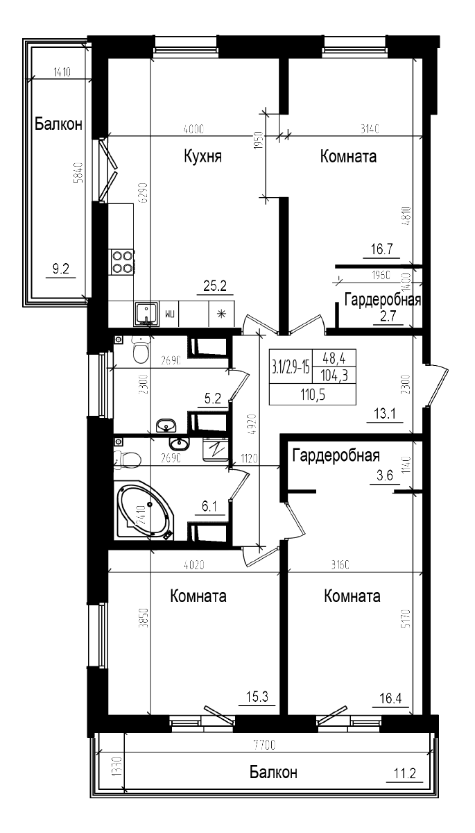 Планировка — Прагма City, 4-комн., 104 м²