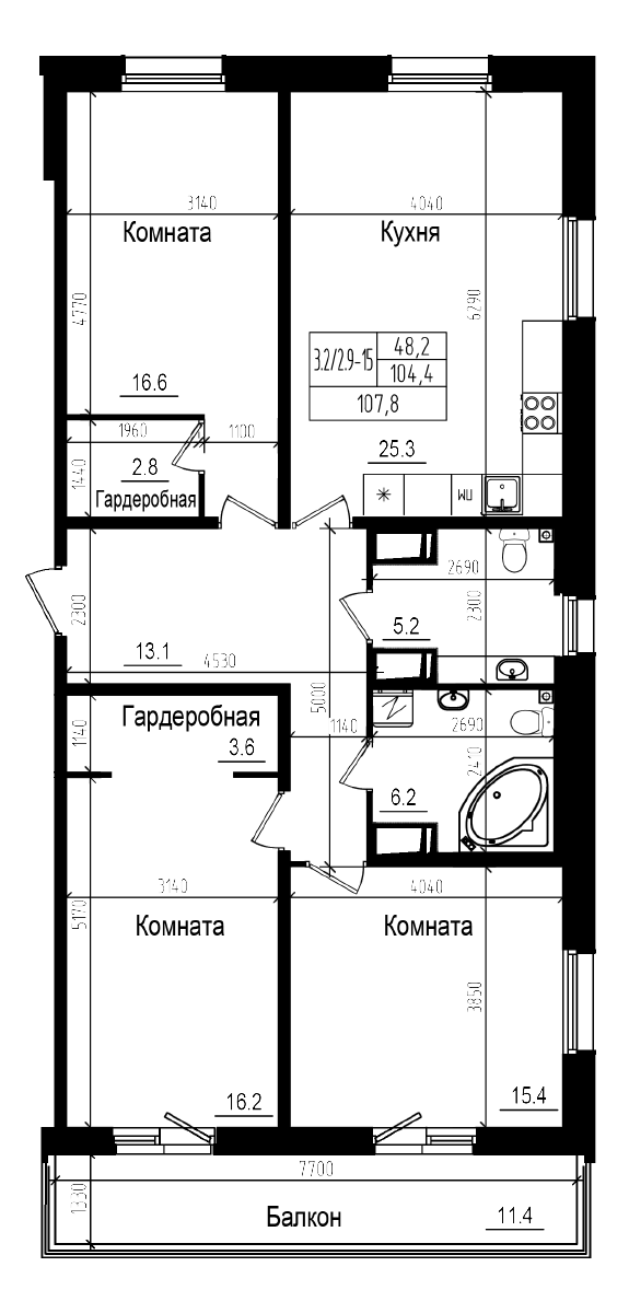 Планировка — Прагма City, 4-комн., 104 м²