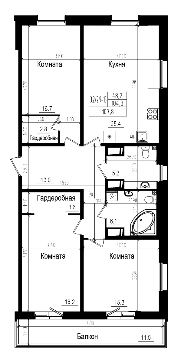 Планировка — Прагма City, 4-комн., 104 м²
