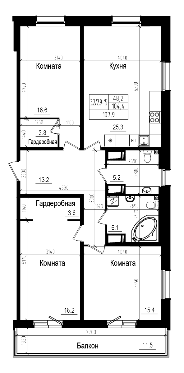 Планировка — Прагма City, 4-комн., 104 м²