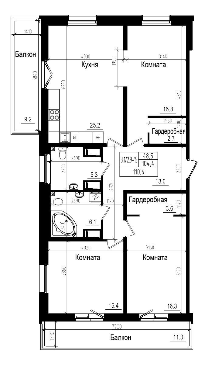 Планировка — Прагма City, 4-комн., 104 м²