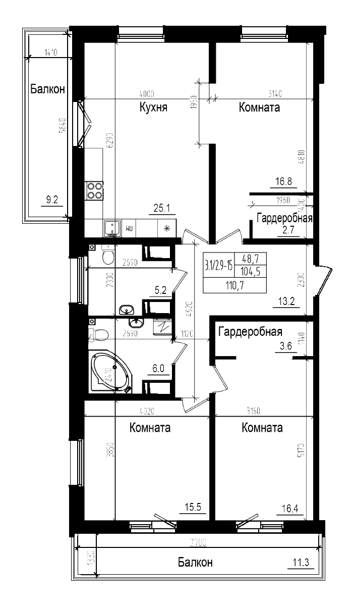 Планировка — Прагма City, 4-комн., 105 м²