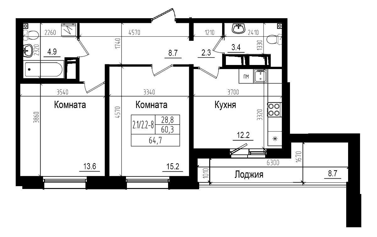 Планировка — Прагма City, 2-комн., 60 м²