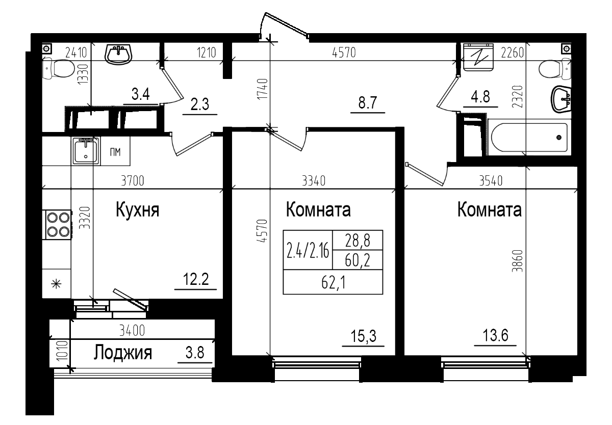 Планировка — Прагма City, 2-комн., 60 м²