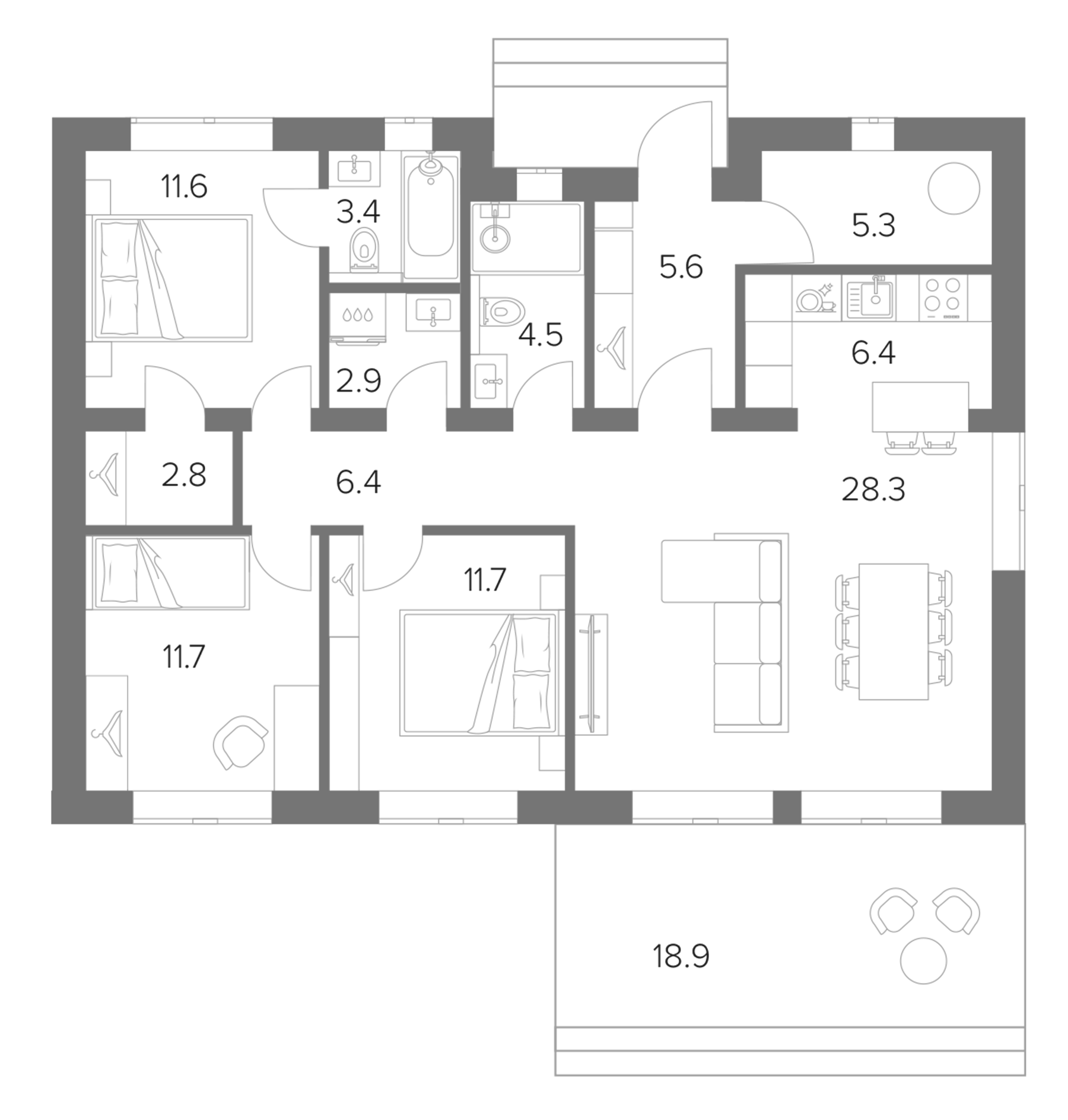 Планировка — Коттеджный поселок Павловская Ривьера, 3-комн., 96 м²