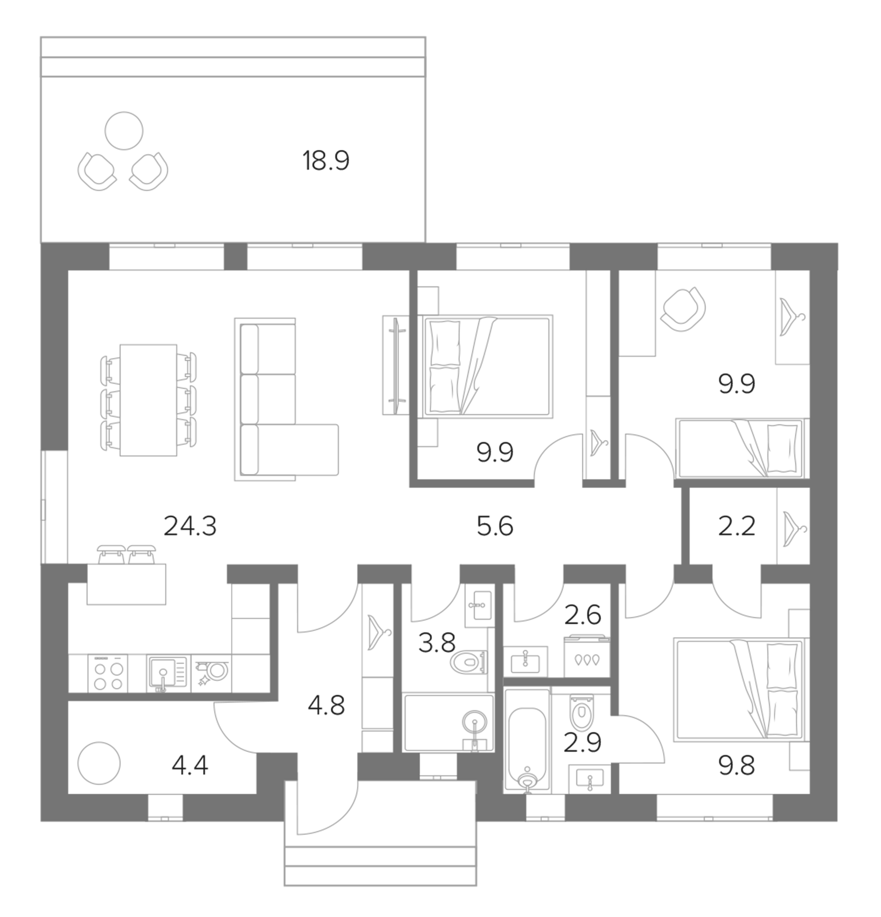 Планировка — Коттеджный поселок Павловская Ривьера, 3-комн., 81 м²