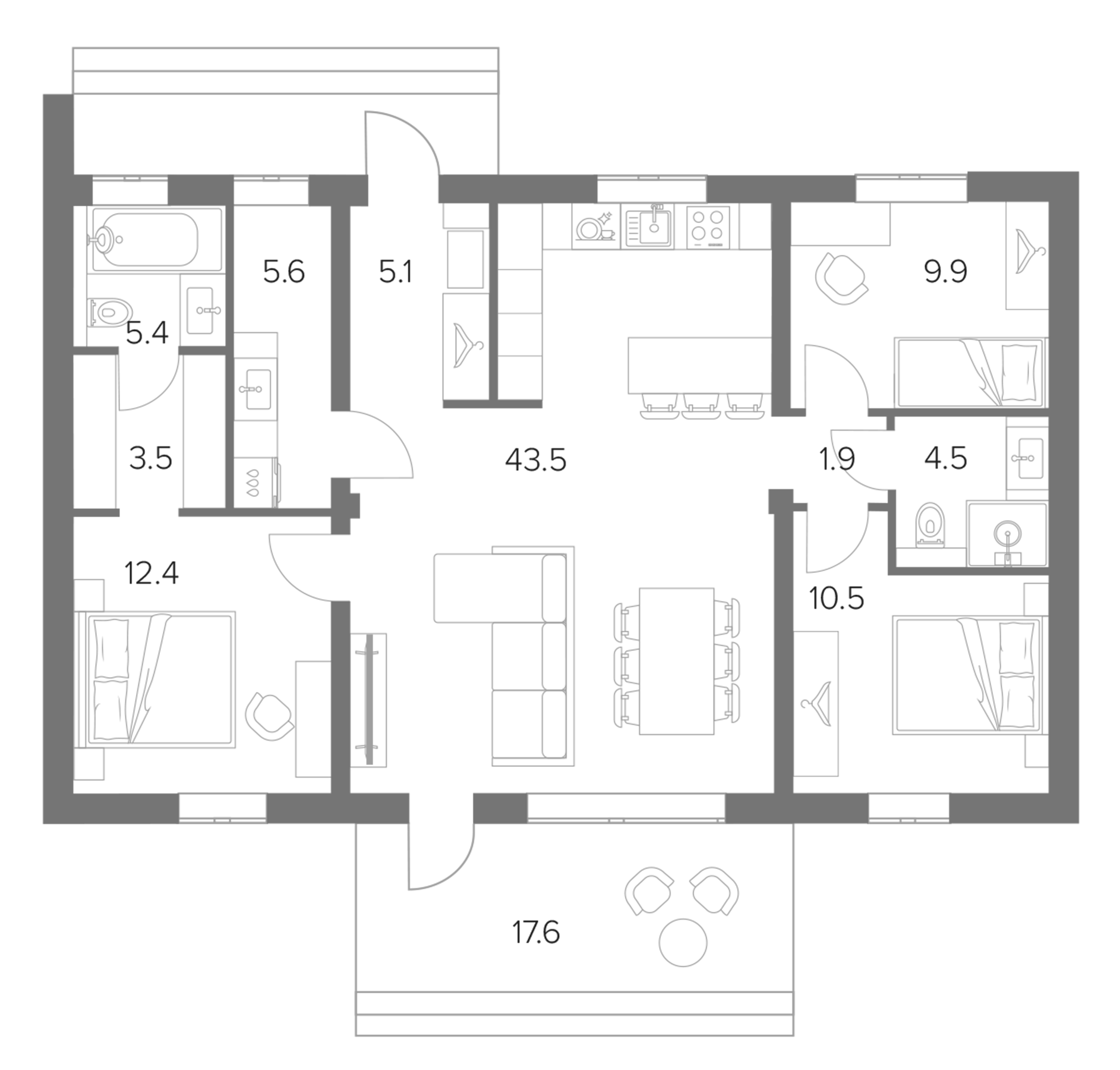 Планировка — Коттеджный поселок Павловская Ривьера, 3-комн., 97 м²