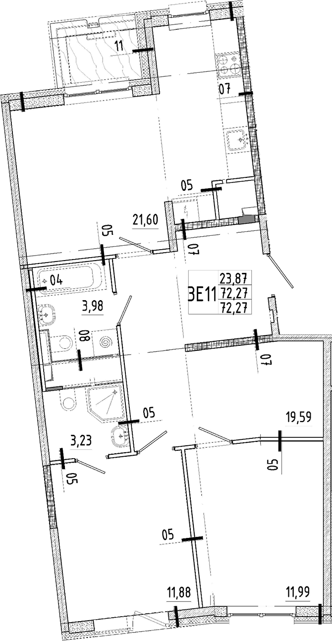 Планировка — OKLA, 3-комн., 72 м²