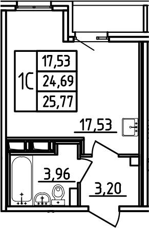 Планировка — Аэросити, Студия, 25 м²