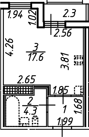 Планировка — Аэросити, Студия, 25 м²