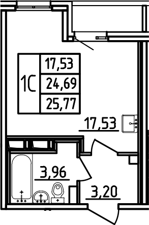 Планировка — Аэросити, Студия, 25 м²