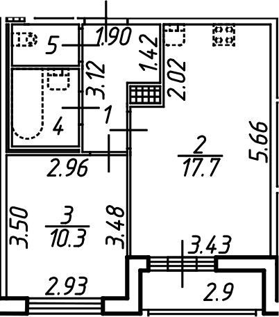 Планировка — Аэросити, 2-комн., 37 м²