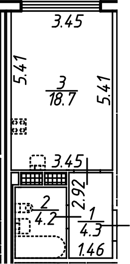 Планировка — Аэросити, Студия, 27 м²