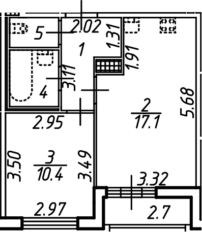 Планировка — Аэросити, 2-комн., 37 м²